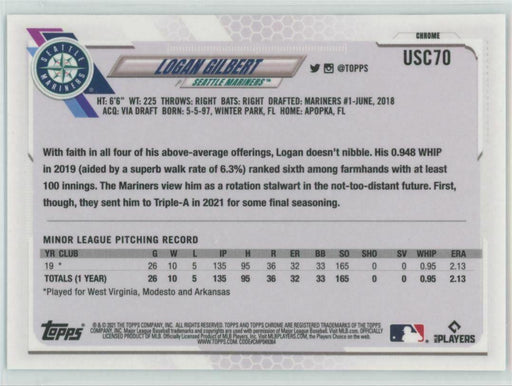 2021 Topps Chrome Update #USC70 Logan Gilbert RC Seattle Mariners - Collectible Craze America