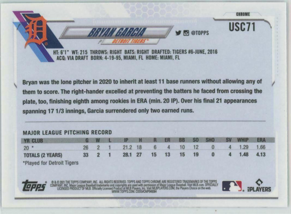 2021 Topps Chrome Update #USC71 Bryan Garcia RC Detroit Tigers - Collectible Craze America