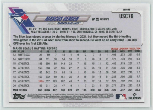 2021 Topps Chrome Update #USC76 Marcus Semien Toronto Blue Jays - Collectible Craze America