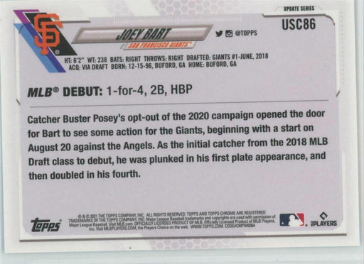 2021 Topps Chrome Update #USC86 Joey Bart RC San Francisco Giants - Collectible Craze America