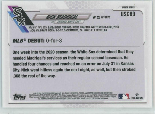 2021 Topps Chrome Update #USC89 Nick Madrigal RC Chicago White Sox - Collectible Craze America