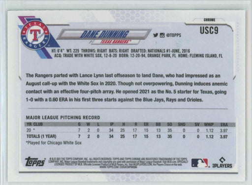 2021 Topps Chrome Update #USC9 Dane Dunning RC Texas Rangers - Collectible Craze America