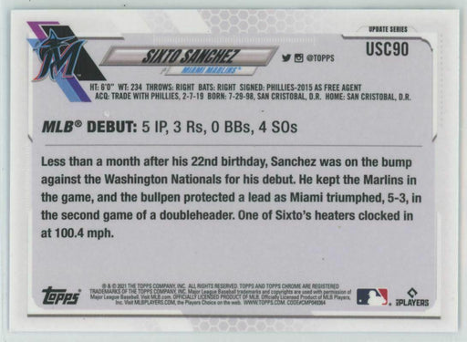 2021 Topps Chrome Update #USC90 Sixto Sanchez RC Miami Marlins - Collectible Craze America