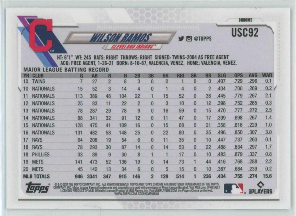 2021 Topps Chrome Update #USC92 Wilson Ramos Cleveland Indians - Collectible Craze America