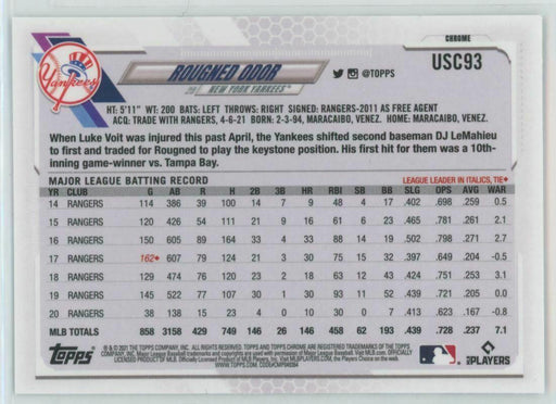 2021 Topps Chrome Update #USC93 Rougned Odor New York Yankees - Collectible Craze America