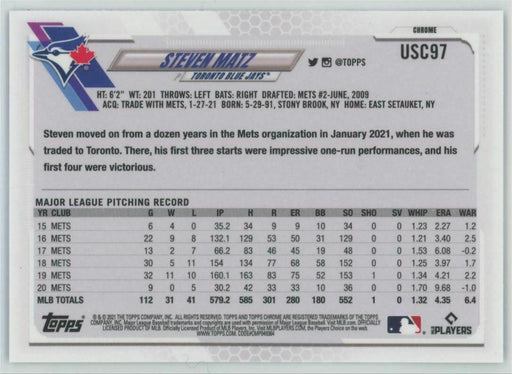 2021 Topps Chrome Update #USC97 Steven Matz Toronto Blue Jays Purple Parallel - Collectible Craze America