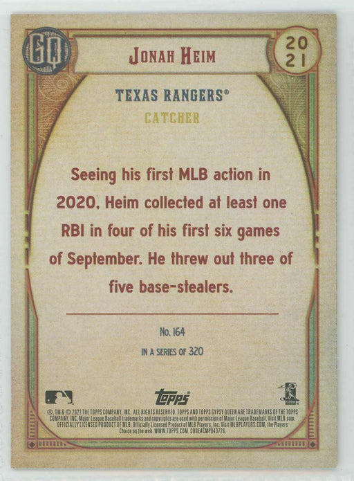 2021 Topps Gypsy Queen #164 Jonah Heim RC Texas Rangers - Collectible Craze America
