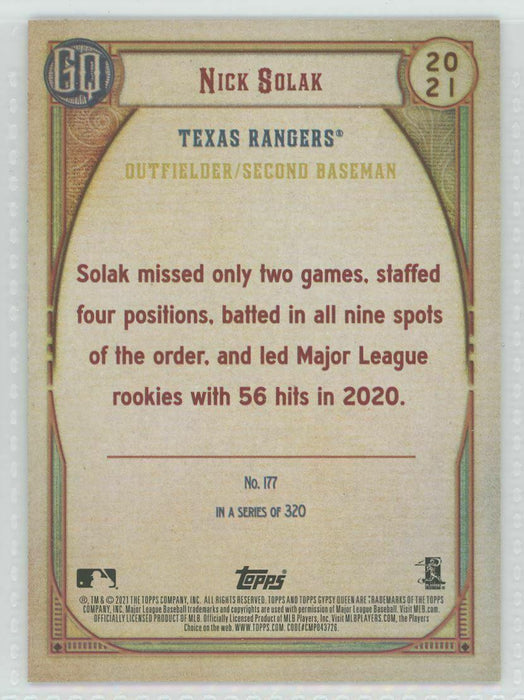2021 Topps Gypsy Queen #177 Nick Solak Texas Rangers - Collectible Craze America
