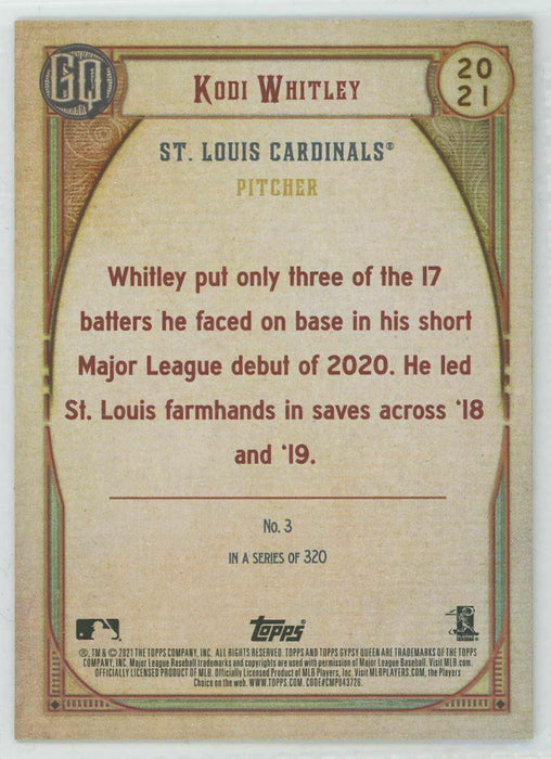 2021 Topps Gypsy Queen #3 Kodi Whitley RC St. Louis Cardinals - Collectible Craze America