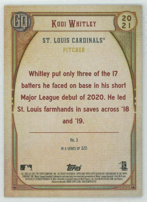 2021 Topps Gypsy Queen #3 Kodi Whitley RC St. Louis Cardinals - Collectible Craze America
