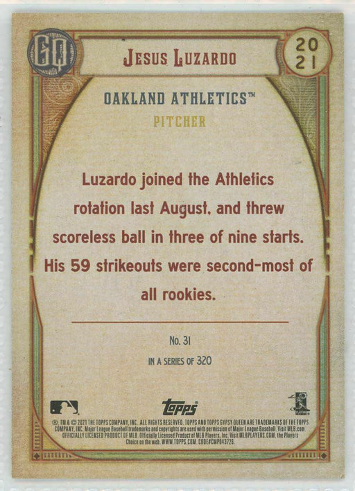2021 Topps Gypsy Queen #31 Jesus Luzardo Oakland Athletics - Collectible Craze America