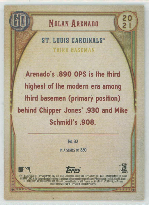 2021 Topps Gypsy Queen #33 Nolan Arenado St. Louis Cardinals - Collectible Craze America
