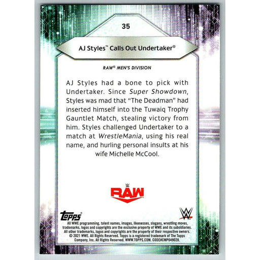 2021 Topps WWE Wrestling #35 AJ Styles Calls Out Undertaker - Collectible Craze America