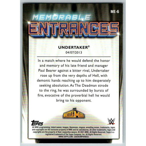 2021 Topps WWE Wrestling #ME-6 Undertaker - Collectible Craze America