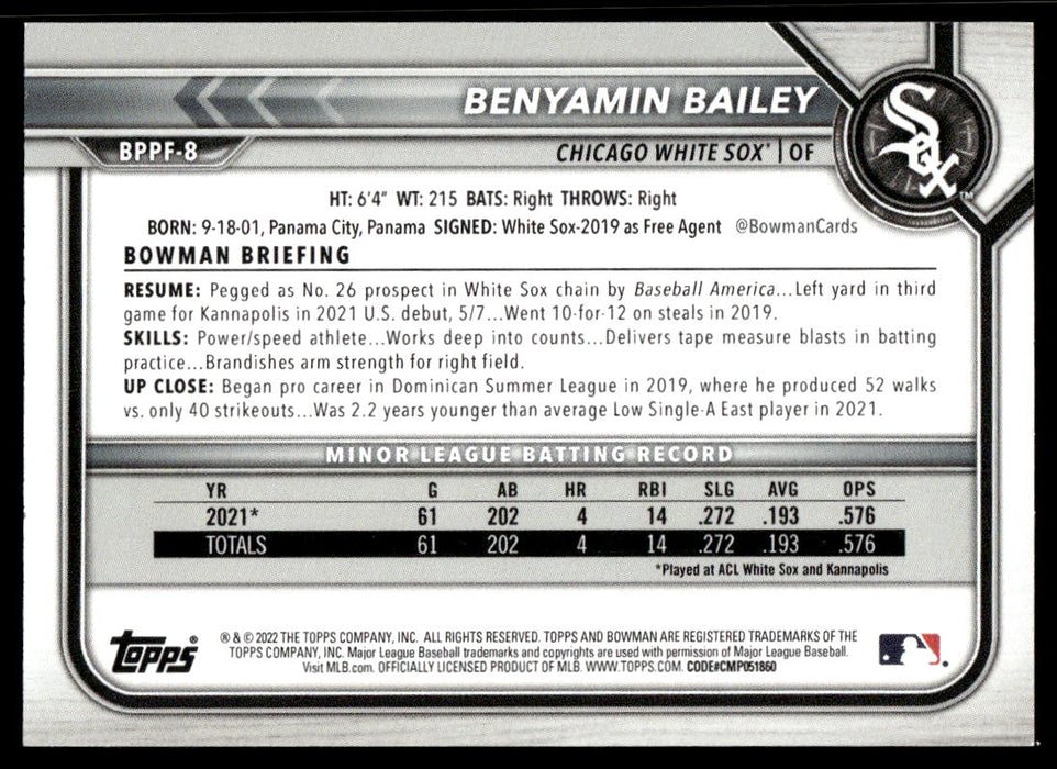 Benyamin Bailey 2022 Bowman First Edition Base Back of Card