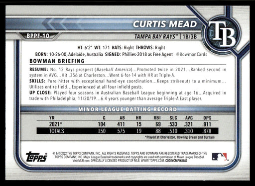 Curtis Mead 2022 Bowman First Edition Base Back of Card