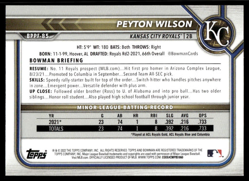 Peyton Wilson 2022 Bowman First Edition Base Back of Card