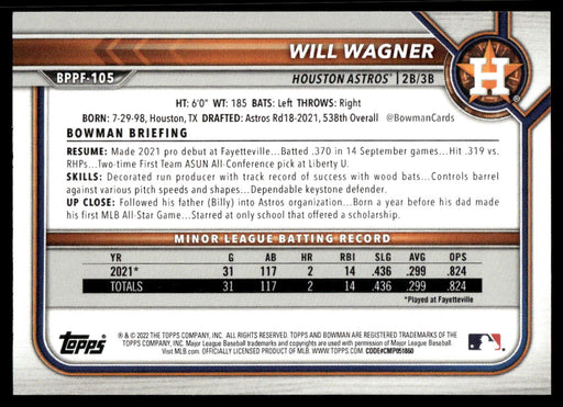 Will Wagner 2022 Bowman First Edition Base Back of Card