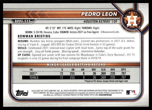 Pedro Leon 2022 Bowman First Edition Base Back of Card