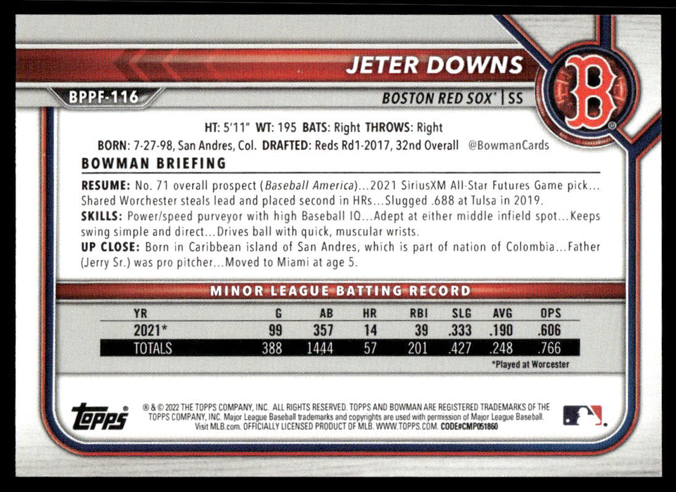 Jeter Downs 2022 Bowman First Edition Base Back of Card