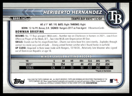 Heriberto Hernandez 2022 Bowman First Edition Base Back of Card