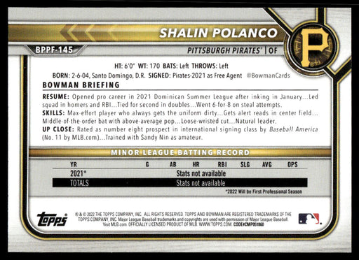 Shalin Polanco 2022 Bowman First Edition Base Back of Card