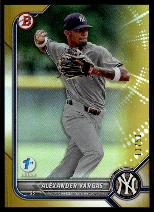 Alexander Vargas 2022 Bowman First Edition Gold Foil Front of Card