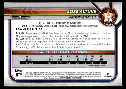 Jose Altuve 2022 Bowman Chrome Base Back of Card