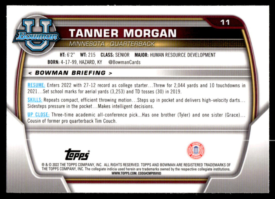 Tanner Morgan 2022 Bowman U Football Base Back of Card