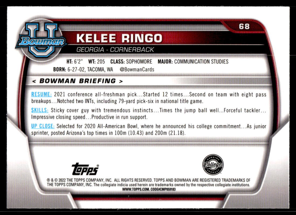 Kelee Ringo 2022 Bowman U Football Base Back of Card