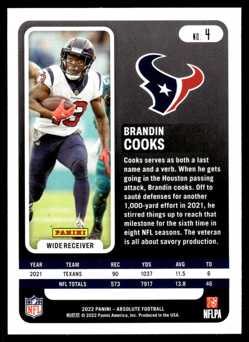 Brandin Cooks 2022 Panini Absolute Football Base Back of Card