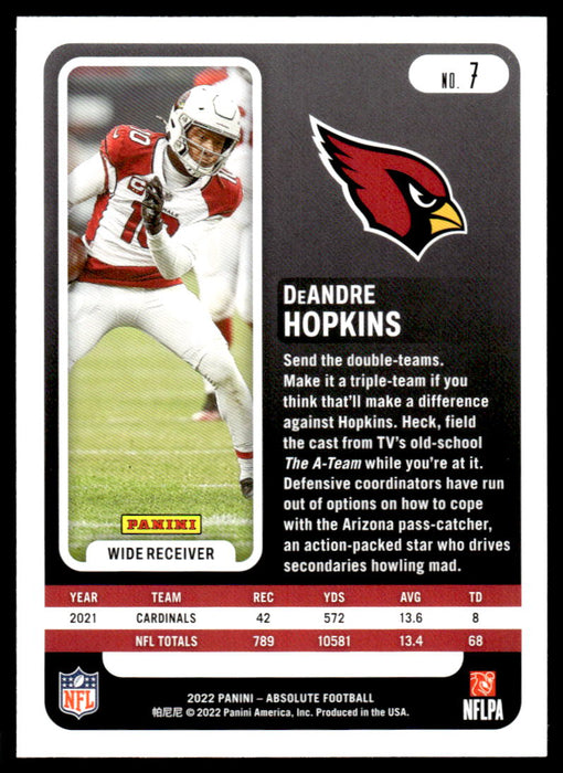 DeAndre Hopkins 2022 Panini Absolute Football Base Back of Card