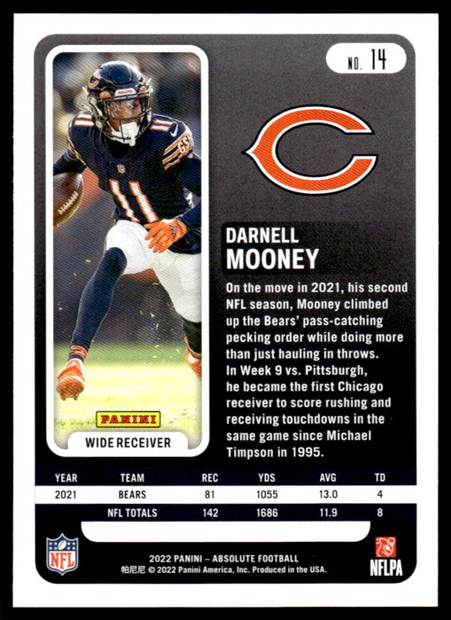 Darnell Mooney 2022 Panini Absolute Football Base Back of Card