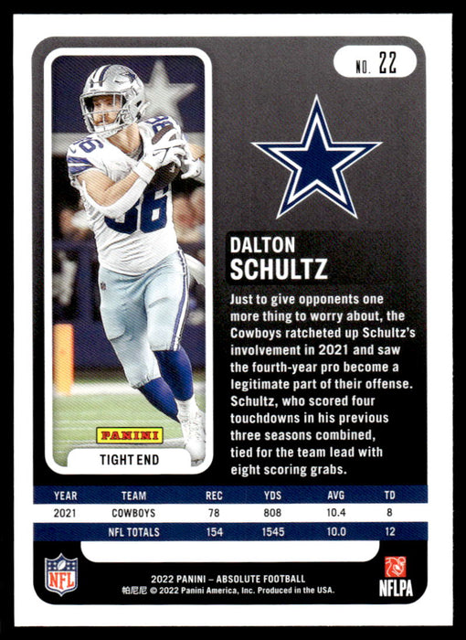 Dalton Schultz 2022 Panini Absolute Football Base Back of Card