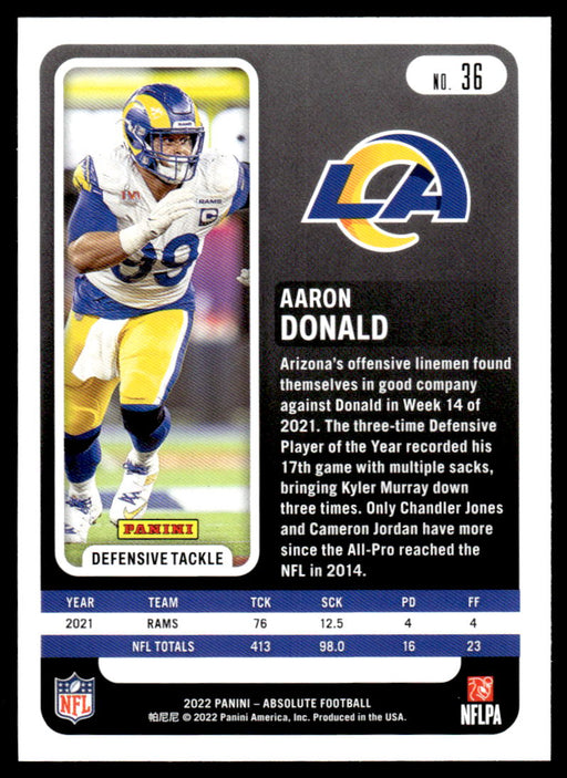 Aaron Donald 2022 Panini Absolute Football Base Back of Card