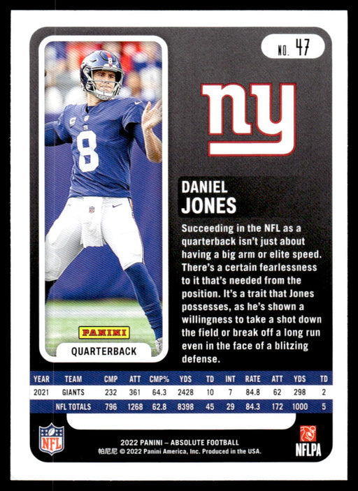 Daniel Jones 2022 Panini Absolute Football Base Back of Card