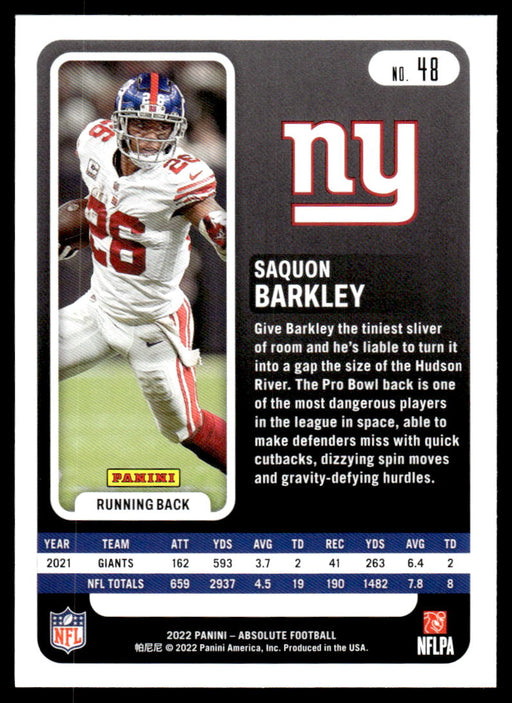 Saquon Barkley 2022 Panini Absolute Football Base Back of Card