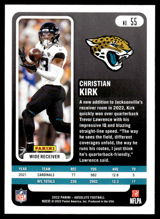 Christian Kirk 2022 Panini Absolute Football Base Back of Card