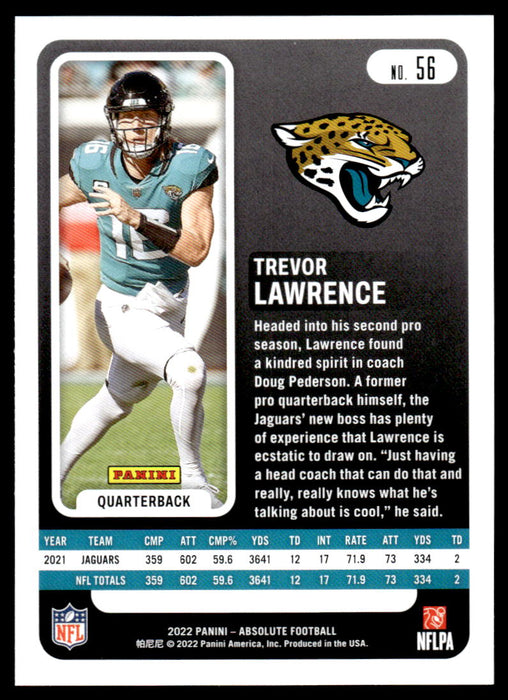 Trevor Lawrence 2022 Panini Absolute Football Base Back of Card