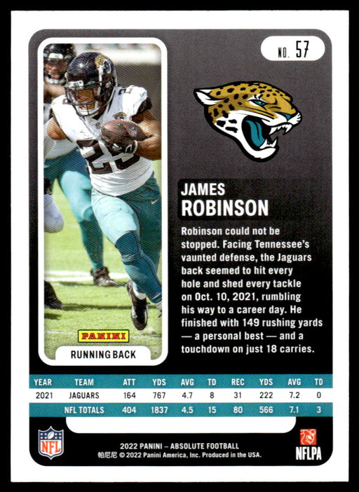 James Robinson 2022 Panini Absolute Football Base Back of Card