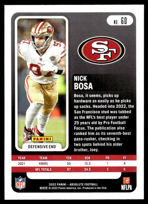 Nick Bosa 2022 Panini Absolute Football Base Back of Card