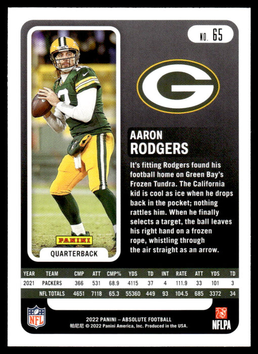 Aaron Rodgers 2022 Panini Absolute Football Base Back of Card