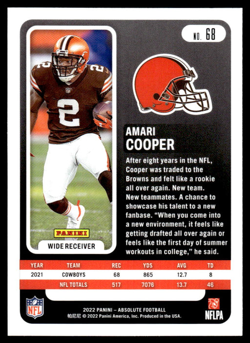 Amari Cooper 2022 Panini Absolute Football Base Back of Card