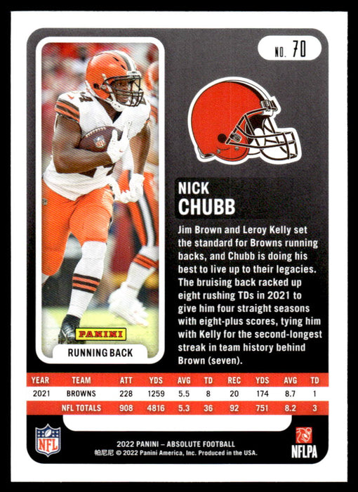 Nick Chubb 2022 Panini Absolute Football Base Back of Card