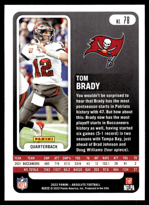 Tom Brady 2022 Panini Absolute Football Base Back of Card