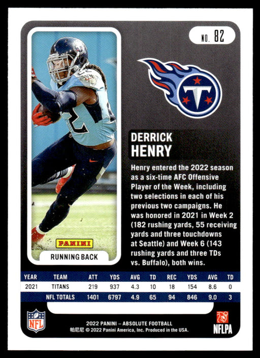 Derrick Henry 2022 Panini Absolute Football Base Back of Card