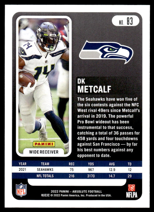 DK Metcalf 2022 Panini Absolute Football Base Back of Card