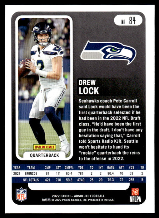 Drew Lock 2022 Panini Absolute Football Base Back of Card