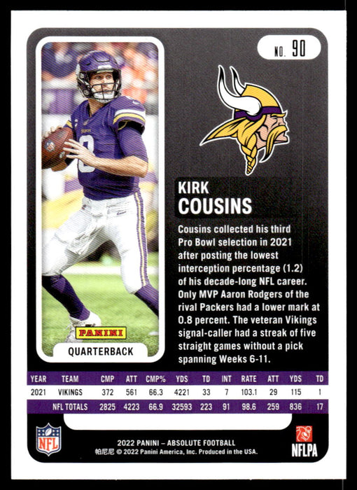 Kirk Cousins 2022 Panini Absolute Football Base Back of Card