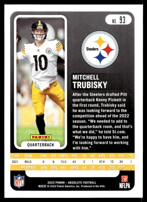 Mitchell Trubisky 2022 Panini Absolute Football Base Back of Card